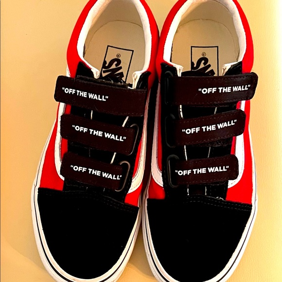 Vans Shoes | Old Skool Black Racing Red Velcro Crocs | Color: Red | Size: 7 | Beautufulirawo's Closet